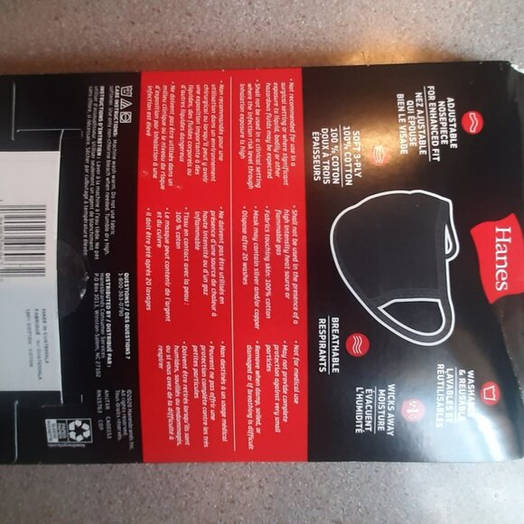 Hanes 5 Pack of Face Masks Black-Soft 3 Ply 100% Cotton Adjustable-Reusable - Picture 3 of 3